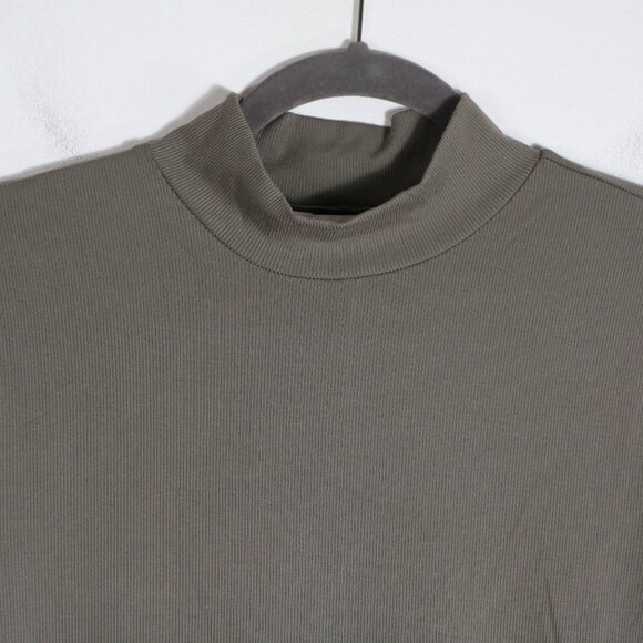 Athleta Signature Rib Mock Neck Dress Women Large Gray Stretch Modal Fitted Midi - Picture 6 of 8